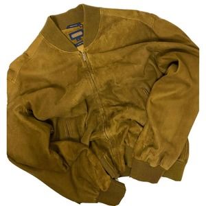 COACH MENS SUEDE LEATHER GOLDEN BROWN ZIP FRONT BOMBER BASEBALL JACKET LARGE